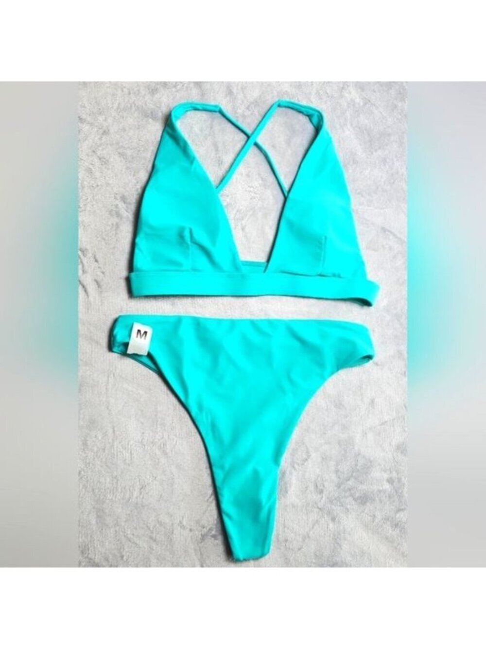 133.🆕Med Bundle Aqua and Red Thong Bikini Set Criss Cross Adjustable Straps - Picture 3 of 6